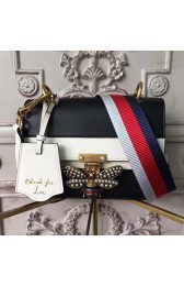 Imitation Luxury Gucci Queen Margaret Leather Shoulder Bag Black and White 476542 VS02331
