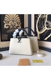 Imitation Luxury Louis Vuitton Taurillon Leather Capucines PM White and Black M42237 VS05401