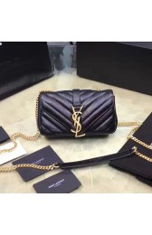 Imitation Mini Monogram Saint Laurent Chain Wallet in Black Metallic Leather 399289 VS08270