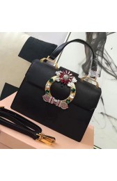 Imitation Miu Miu Crystal Goat Leather Top Handle Bag Black Gold Hardware 5BH1108 VS08852