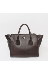 Imitation Prada Glace Calf Twin Pocket Tote Bag BN2619 in Chocolate Original Calfskin Leather XZ VS02162