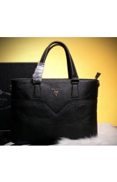 Imitation PRADA Grainy Calfskin Leather Business Briefcase 98888B Black VS03931