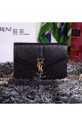 Imitation Yves Saint Laurent Classic Ostrich Leather Flap Bag Y9962 Black VS07973