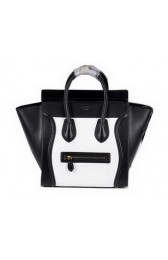 Knockoff Celine Luggage Mini Boston Tote Bag Ferrari Leather CL3308 Black&White VS04026