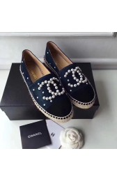 Knockoff Chanel CC Pearl Suede Espadrilles Blue CH0729 VS03689