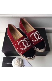 Knockoff Chanel CC Pearl Suede Espadrilles Red CH0729 VS03562