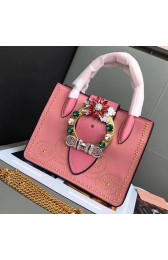 Knockoff Miu Miu Goat Leather Top Handle Bag Pink 5BA043 VS01136