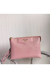 Knockoff Prada Croco Leather Clutch PD991 Pink VS00220