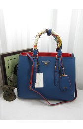 Knockoff Prada Original Twin Saffiano Leather Cuir Tote BN2820 in Blue with Gold Hardware JJ VS05832