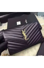 Knockoff Saint Laurent Chain Wallet In Black Grain De Poudre Textured Matelasse Leather 377828 VS01527