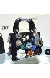 Lady Dior Bag Black Calfskin Embroidered with Flower 311010 VS08875