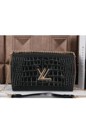Louis Vuitton Chain Louise Shoulder Bag Croco Leather M41959 Black VS02023
