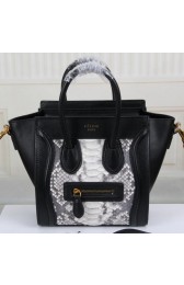 Luxury Celine Luggage Nano Bag Snake Leather CT3308S Black&White VS08962
