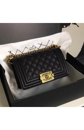 Luxury Chanel Small Quilted Caviar Boy Bag Black Gold A13043 VS05262