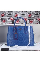 Luxury Prada Twin Ostrich Leather Cuir Large Tote BN2756 in Sapphire Blue with Gold Hardware LSS VS03740