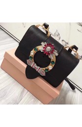 Miu Miu Crystal Goat Leather Shoulder Bag Black Gold Hardware 5BH609 VS02261