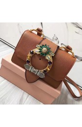 Miu Miu Crystal Goat Leather Shoulder Bag Brown 5BH609 VS05812