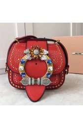 Miu Miu Crystal Goat Leather Shoulder Bag Red 5BD019 VS08126