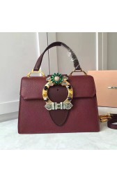 Miu Miu Crystal Goat Leather Top Handle Bag Burgundy 5BH1108 VS05990