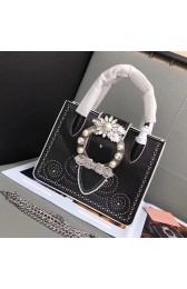 Miu Miu Goat Leather Top Handle Bag Black 5BA043 VS01146
