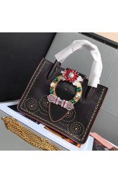Miu Miu Goat Leather Top Handle Bag Black and Brown 5BA043 VS07031