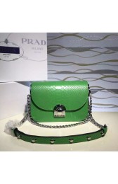 Prada Arcade Calf Leaher Crocodile Embossed Shoulder Bag Green 1BD030 VS04738