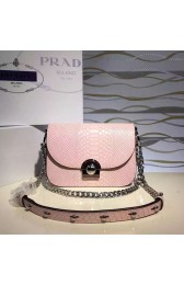 Prada Arcade Calf Leaher Crocodile Embossed Shoulder Bag Pink 1BD030 VS01970