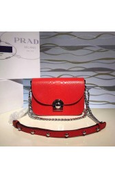 Prada Arcade Calf Leaher Crocodile Embossed Shoulder Bag Red 1BD030 VS02670
