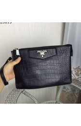 Prada Croco Leather Clutch PD991 Black VS03152