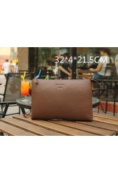 Prada Grainy Leather Clutch P66233 Brown VS09842