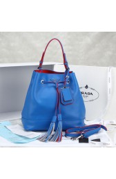 Prada Leather Drawstring Pouch Nero Bag 55069 in Blue Calfskin LSS VS09835