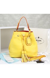 Prada Leather Drawstring Pouch Nero Bag 55069 in Yellow Calfskin LSS VS00046