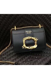 Prada Original Calf Leather Cahier Bag Black 1BD066 VS08288