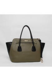 Prada Original Soft Calfskin Leather Tote Bag BN2673 in Khaki with Black XZ VS07963