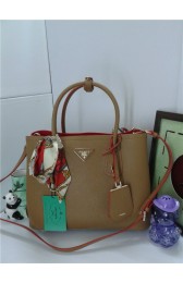 Prada Original Twin Saffiano Leather Cuir Tote BN2758 in Brown with Gold Hardware JJ VS06195