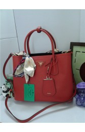 Prada Original Twin Saffiano Leather Cuir Tote BN2758 in Red with Gold Hardware JJ VS08323