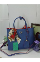 Prada Original Twin Saffiano Leather Cuir Tote BN2758 in Sapphire Blue with Gold Hardware JJ VS08417