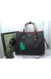 Prada Original Twin Saffiano Leather Cuir Tote BN2820 in Black with Gold Hardware JJ VS09215