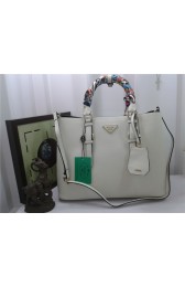 Prada Original Twin Saffiano Leather Cuir Tote BN2820 in White with Gold Hardware JJ VS02638