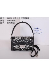 Prada Saffiano Caflskin Leather Flap Bag BN924E Black&White VS00391