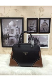 Prada Saffiano Calfskin Leather Tote Bag 1008 in Black with Brown LSS VS05254