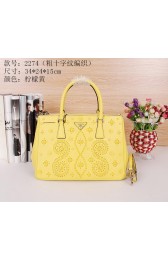 Prada Saffiano Embroidered Tote Bag B2274 Lemon VS01051