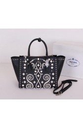 Prada Saffiano Embroidered Tote Bag BN2619E Black VS06376