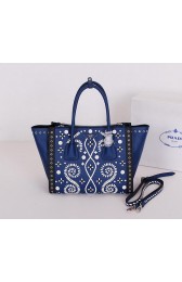 Prada Saffiano Embroidered Tote Bag BN2619E Royal VS01872