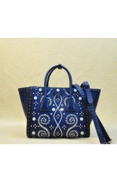Prada Saffiano Embroidered Tote Bag BN2619E Royal VS05757