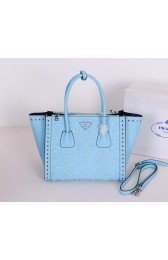 Prada Saffiano Embroidered Tote Bag BN2619E SkyBlue VS02981