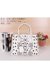 Prada Saffiano Embroidered Tote Bags B2756 White VS04258