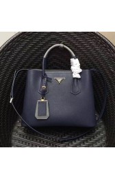Prada Saffiano Leather Double Tote Bag Blue 1BG887 VS00382