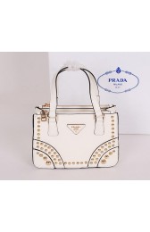 Prada Saffiano Leather Tote with Metal Studs B1142B OffWhite VS07342