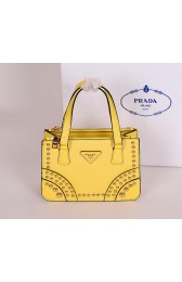 Prada Saffiano Leather Tote with Metal Studs B1142B Yellow VS08140